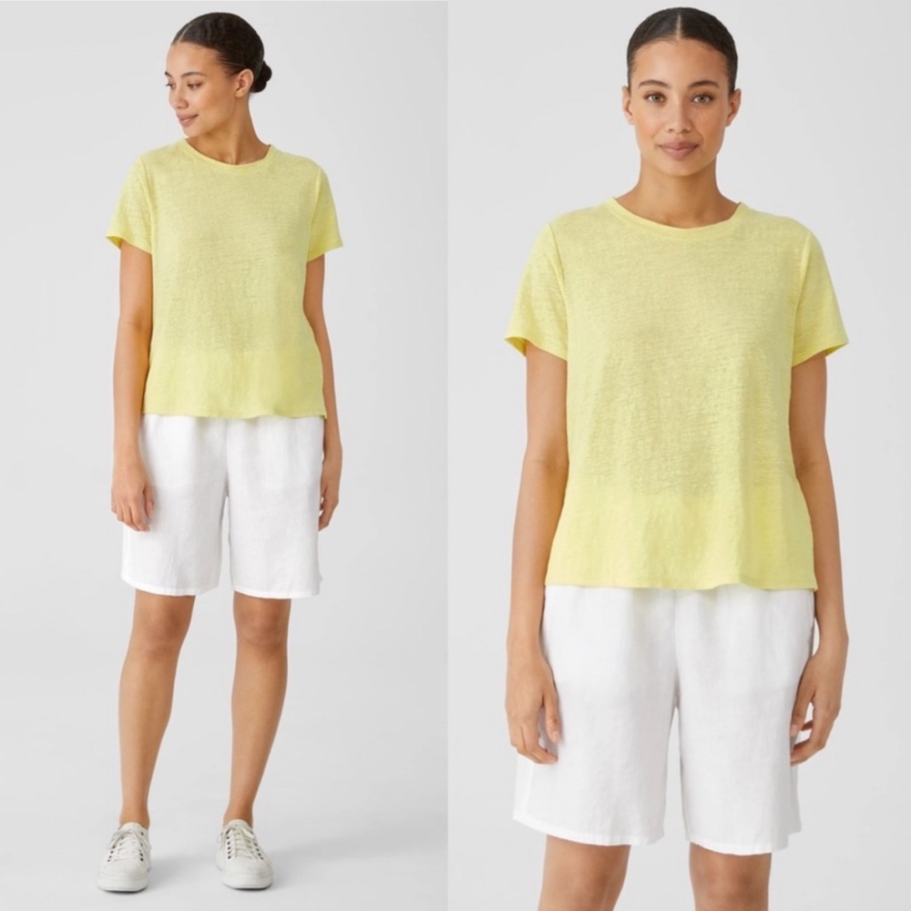 NWT Eileen Fisher Organic Linen Jersey Crew Neck Tee Easy Fit, Basic Length Sz L